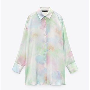 ZARA OVERSIZED SATIN EFFECT SHIRT MULTICOLORED